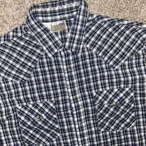 Express Riders Pearl Snap Plaid Shirt Men Size Large USA Western Cowboy Rodeo